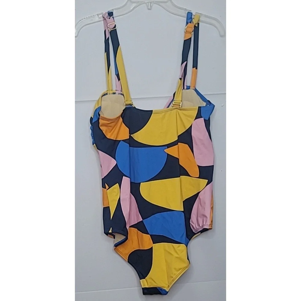 Eloquii One Piece Swimsuit Womens 18 Multicolor Abstract Keyhole Vacation Summer